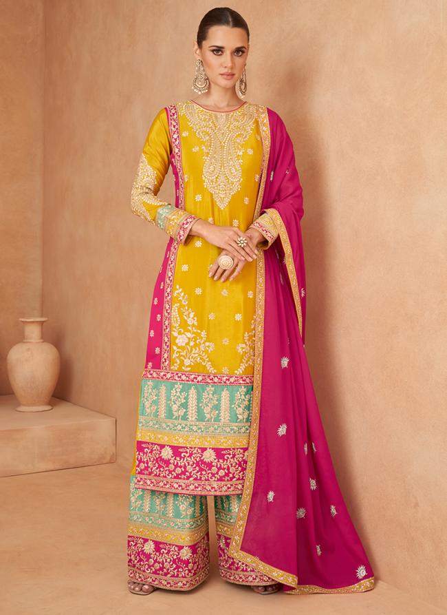 Chinnon Yellow Eid Wear Embroidery Work Palazzo Suit